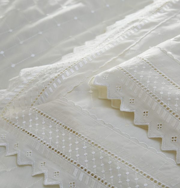 Broderie Anglaise Bedding Cream in Percale & Embroidered by Balmoral - Image 2