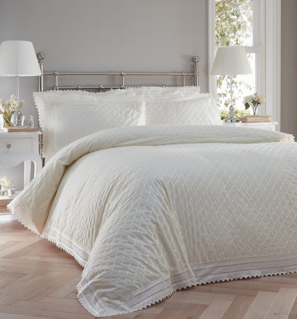 Broderie Anglaise Bedding Cream in Percale & Embroidered by Balmoral