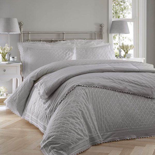 silver grey quilted bedspread