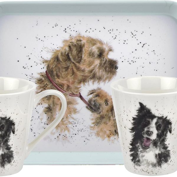wrendale mug and tray set dogs
