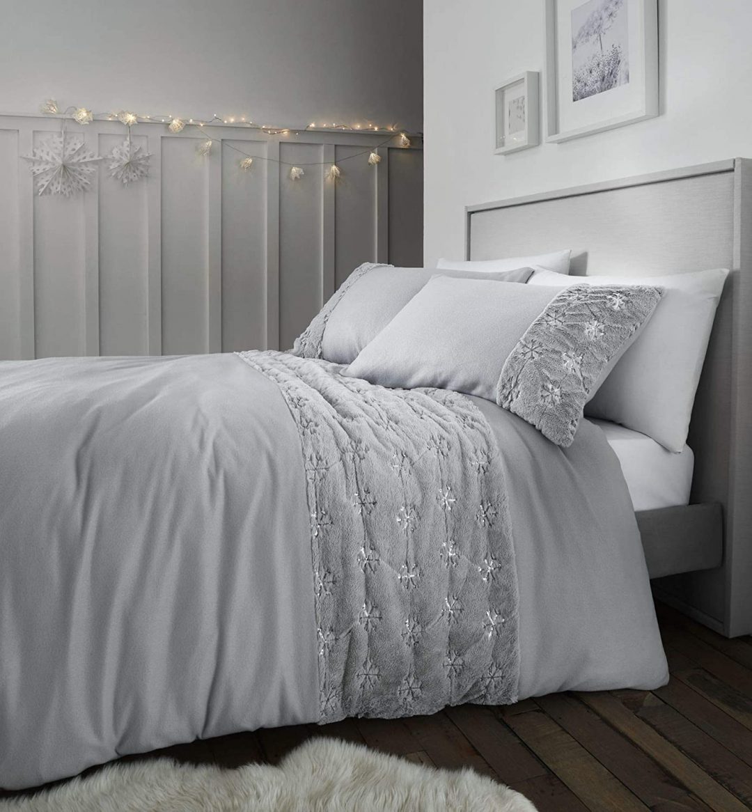 catherine lansfield cosy silver duvet cover set