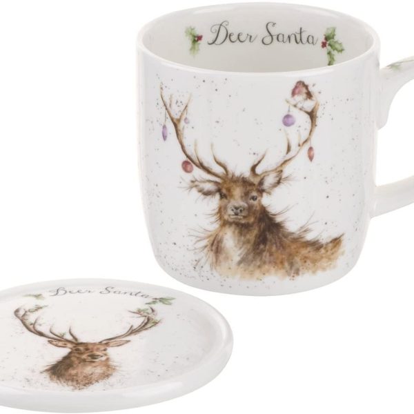 wrendale christmas deer santa mug & coaster set