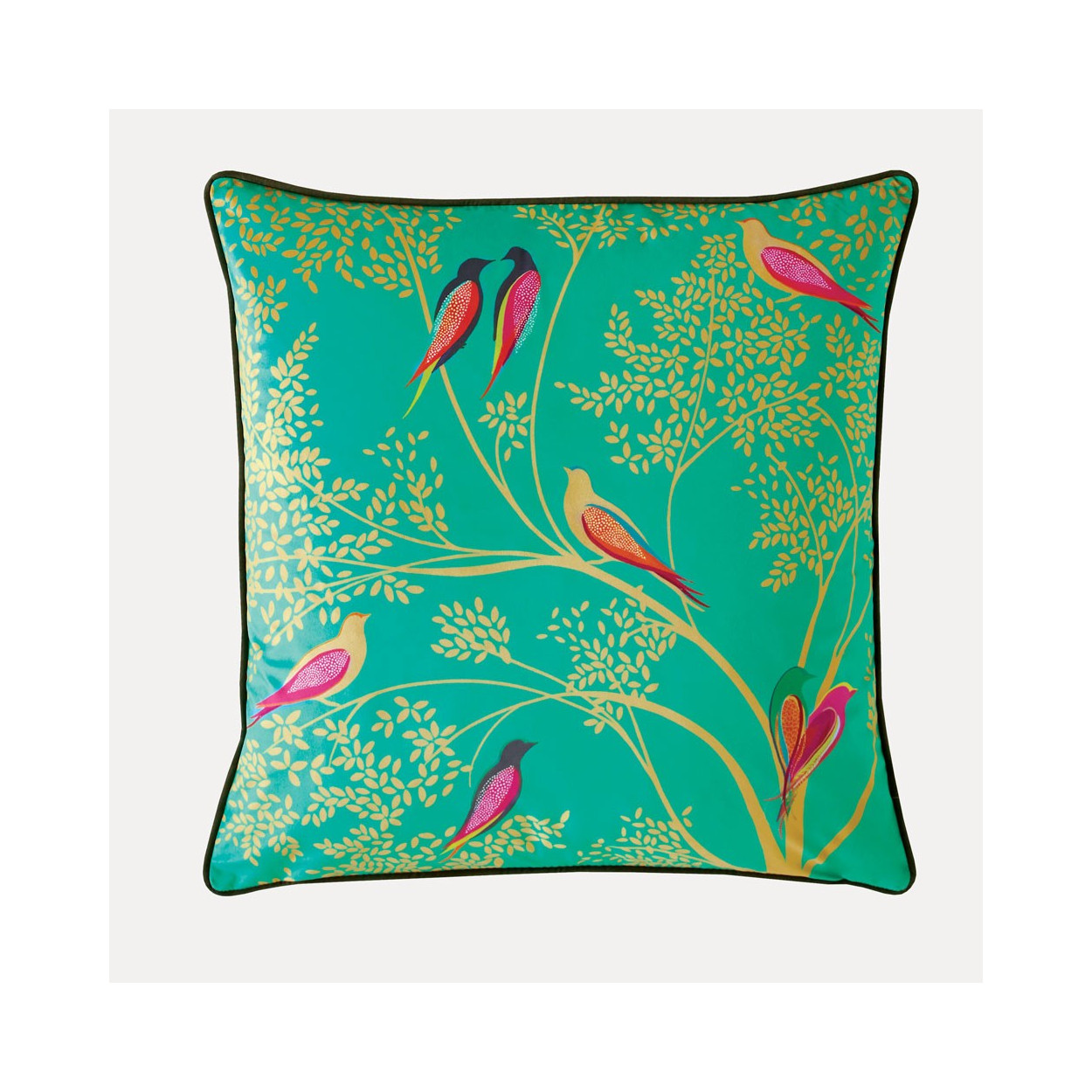 Green Birds Velvet Cushion by Sara Miller Fab Furnishings