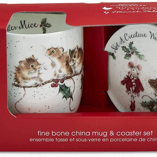 wrendale winter mice mug and coaster set boxed