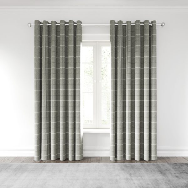 Harper Woven Check Curtains Lined Silver Grey by Helena Springfield