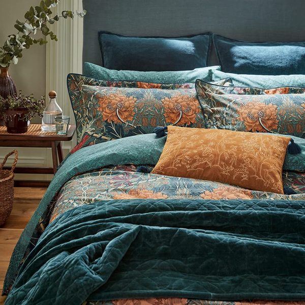 Honeysuckle & Tulip Bedding in Mulberry & Teal by Morris & Co