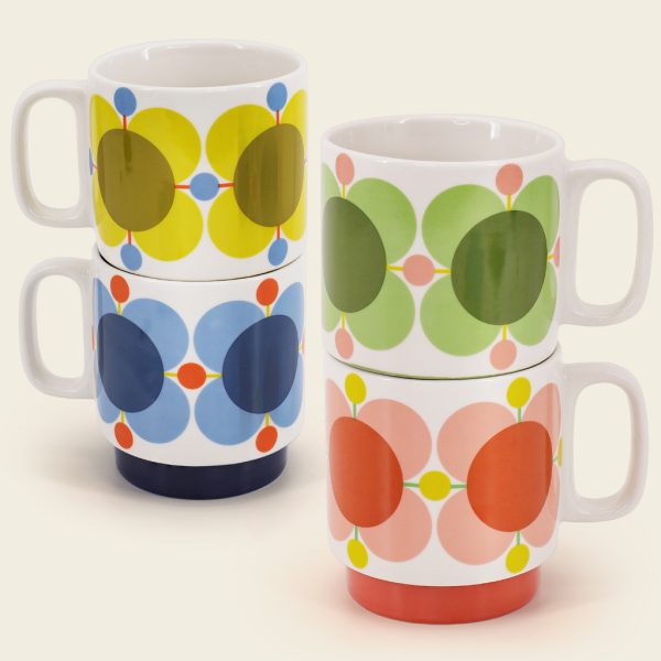 Orla Kiely Stacking Mugs Atomic Flower Design Boxed Set of 4