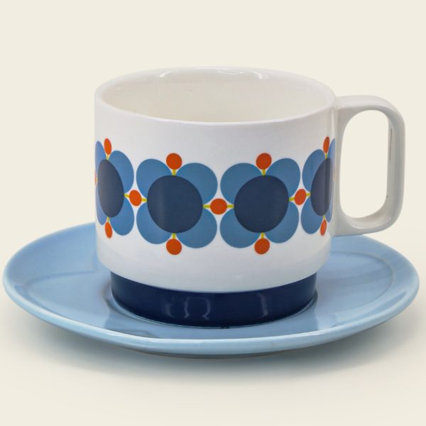 Orla Kiely Tea Cup & Saucer Atomic Flower Design Set of 2 Boxed