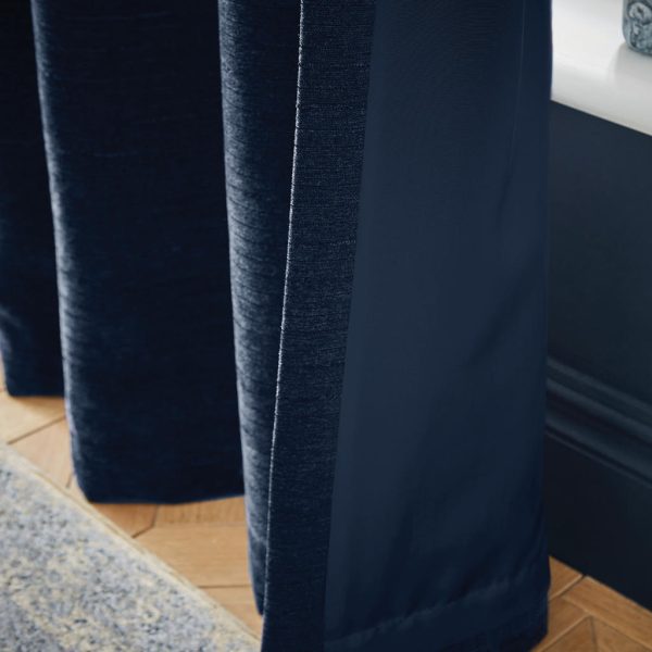 SELENE LUXURY CHENILLE WEIGHTED CURTAINS DEEP NAVY IMAGE 1 (cus)