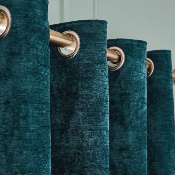 SELENE LUXURY CHENILLE WEIGHTED CURTAINS RICH TEAL IMAGE 1 (Cus)
