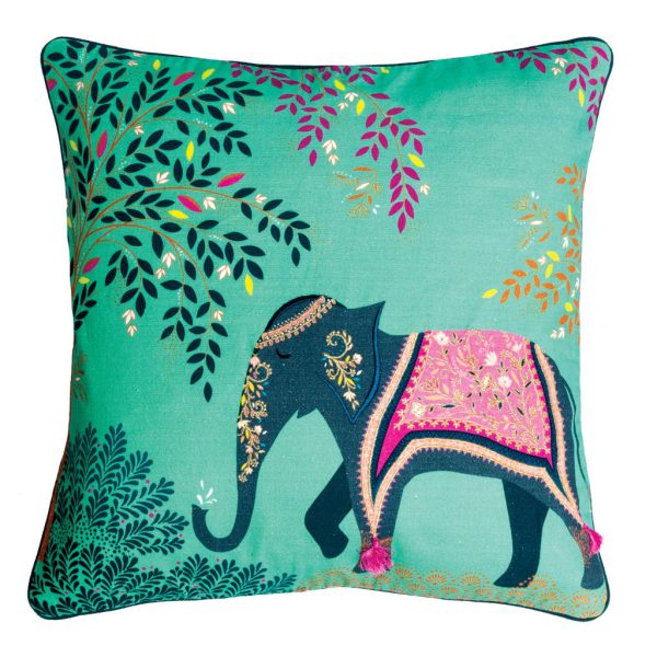 Oasis Elephants Jade Cushion by Sara Miller 50cm x 50cm