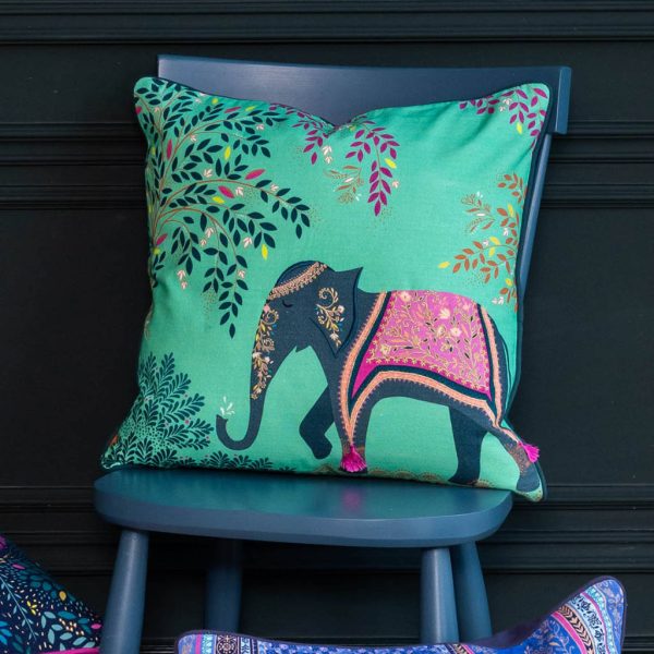 Oasis Elephants Jade Cushion by Sara Miller 50cm x 50cm