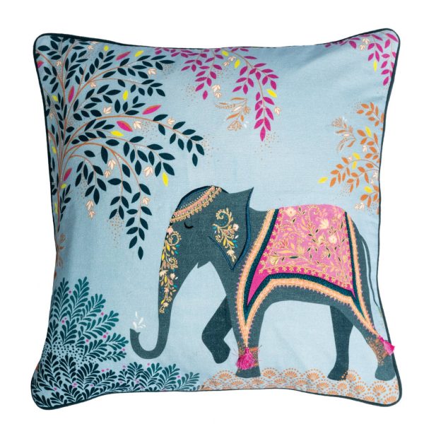 Oasis Elephants Blue Cushion by Sara Miller 50cm x 50cm