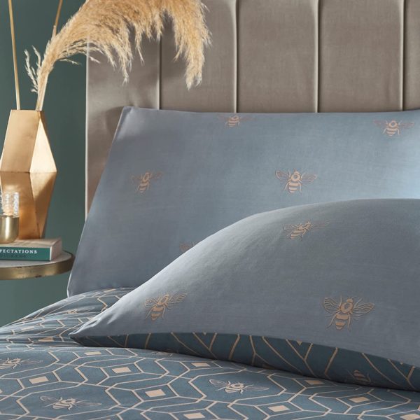 Bee Deco french blue duvet cover set close up of pillowcase image
