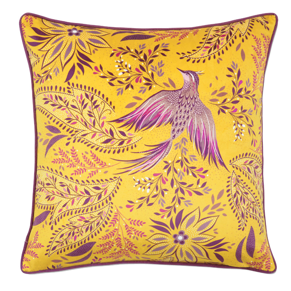Sara Miller Bird of Paradise Saffron Yellow Cushion 50cm x 50cm