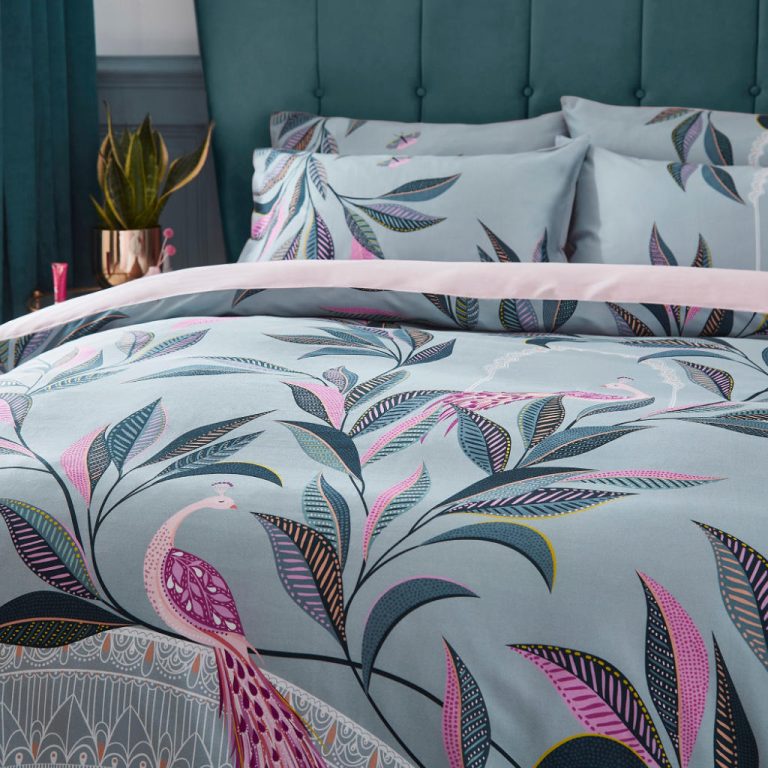 Ornamental Peacock Duvet Cover Set 100% Cotton Sara Miller