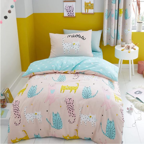 Cute Cats Pink & Green Children's Bedding by Catherine Lansfield