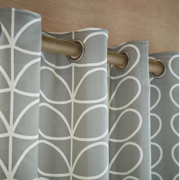 Orla Kiely Linear Stem Silver Curtains Close Up Image With Eyelets