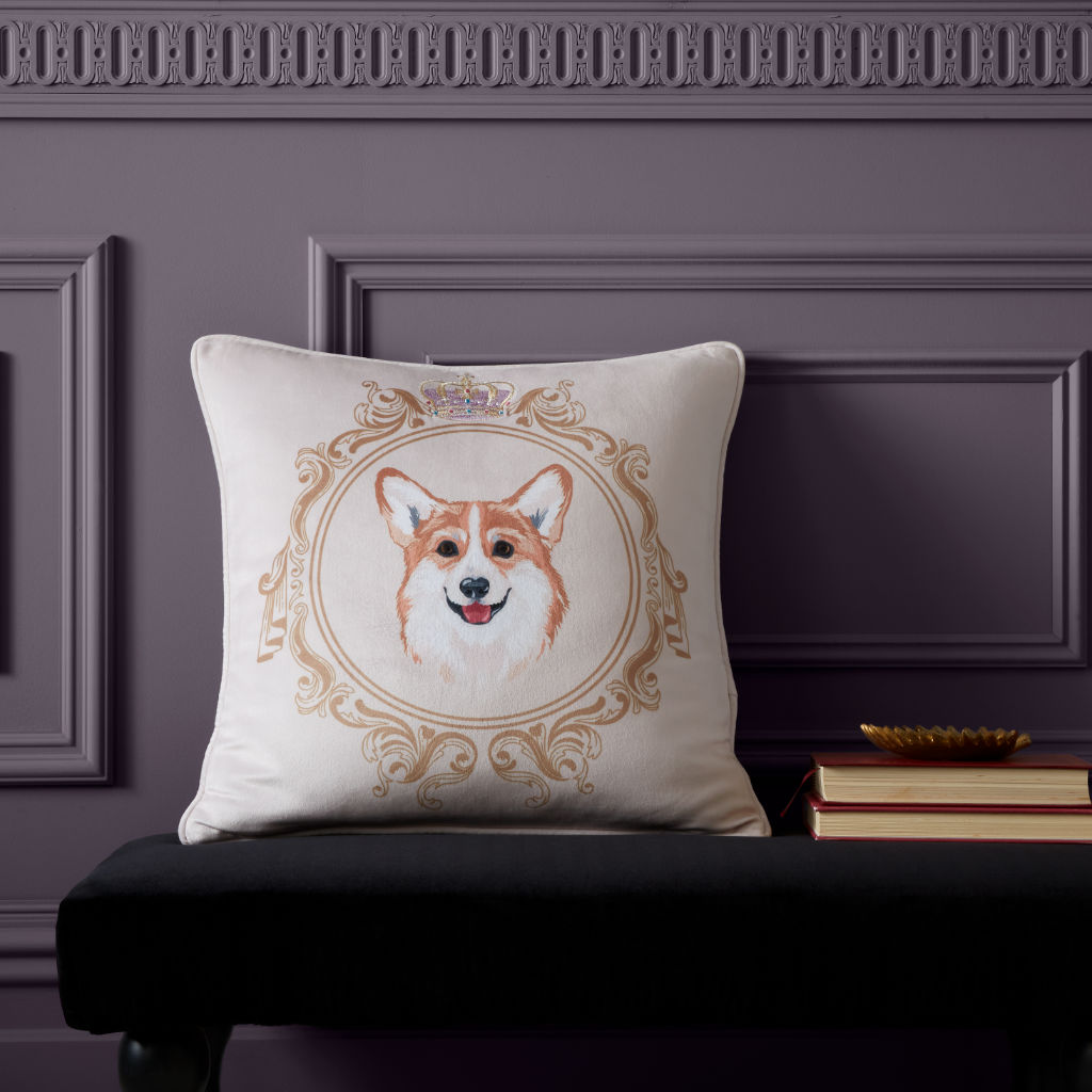 Bridgerton Corgi Cushion Mr Newton in Natural 45cm x 45cm