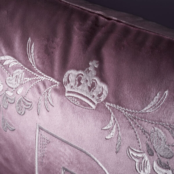 Bridgerton Regency Crown Cushion Lilac Embroidery Detail