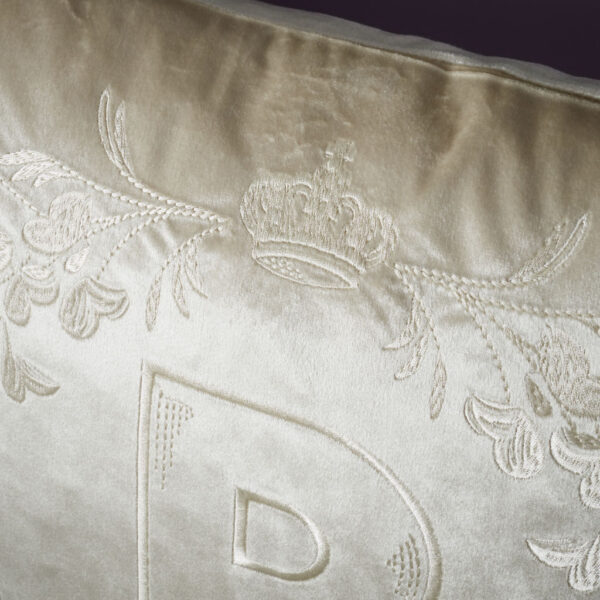 Bridgerton Regency Crown Cushion Natural Embroidery Detail