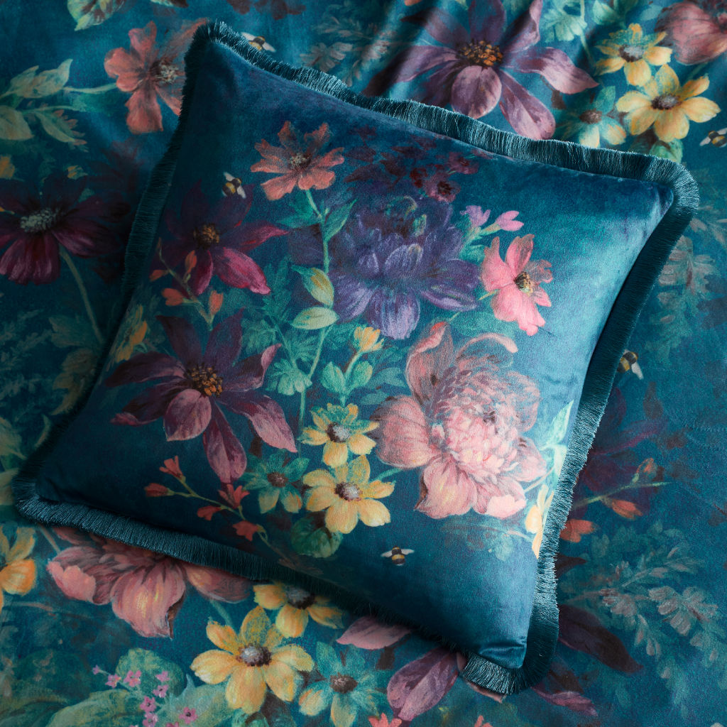 Bridgerton Romantic Floral Cushion on bedding