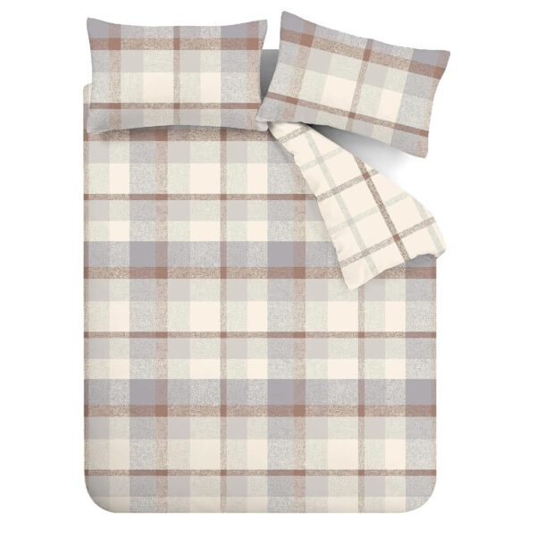 brushed check natural duvet cover set cut out catherine lansfield
