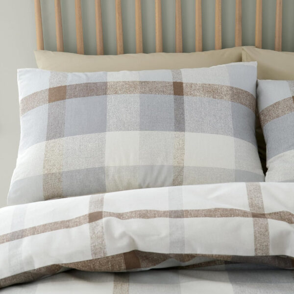 brushed check natural duvet cover set detail catherine lansfield