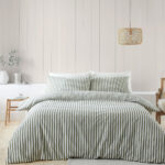 brushed stripe green duvet cover set catherine lansfield