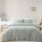 brushed stripe green duvet cover set catherine lansfield