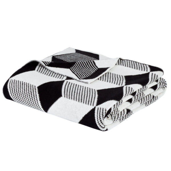 Knitted Cube Bedspread Throw Black & White 150cm x 220cm Style Sisters Cut Out