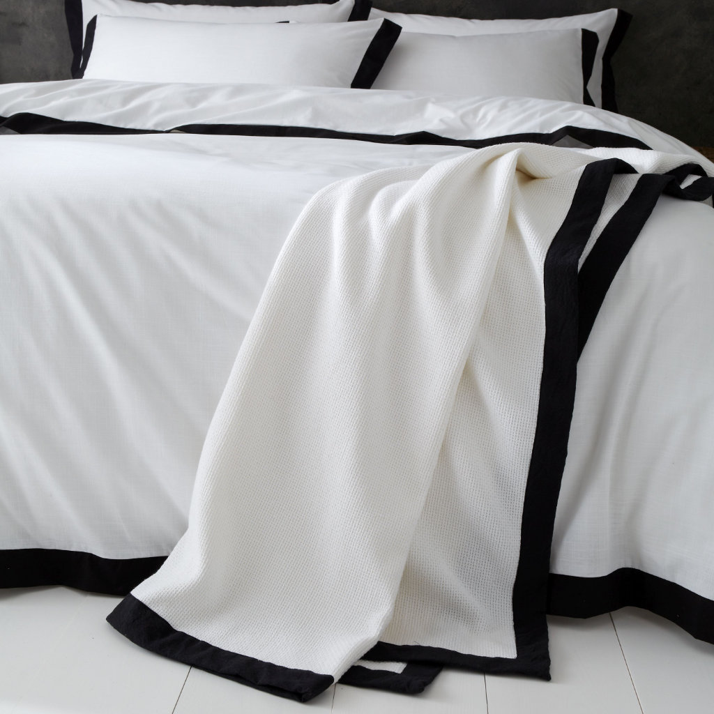 Monochrome Waffle Bedspread Throw 150cm x 220cm White & Black Cotton Style Sisters