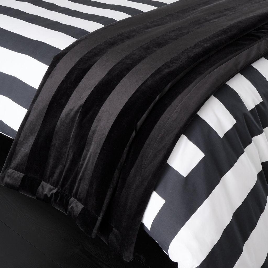 Velvet Stripe Bedspread 240cm x 260cm Black Style Sisters