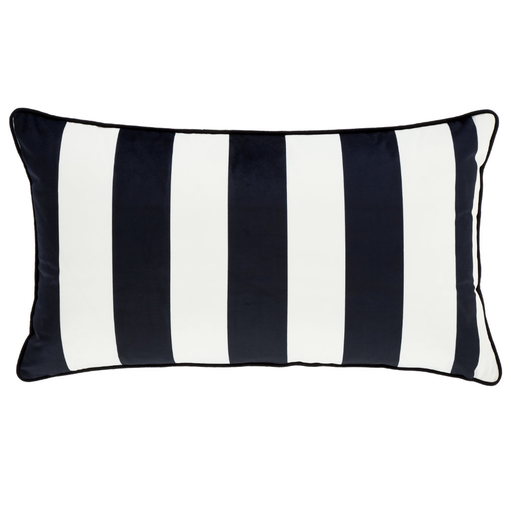 Style Sisters Monochrome Cushion Velvet Black White Striped