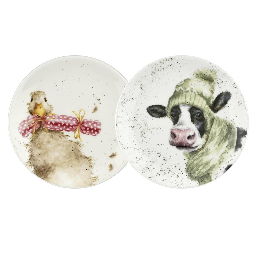 wrendale christmas coupe plates cow and duck
