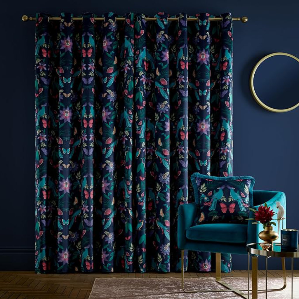 Mya Tropical Birds Curtains In Navy By Catherine Lansfield