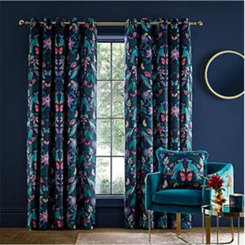 Mya Tropical Birds Curtains In Navy By Catherine Lansfield