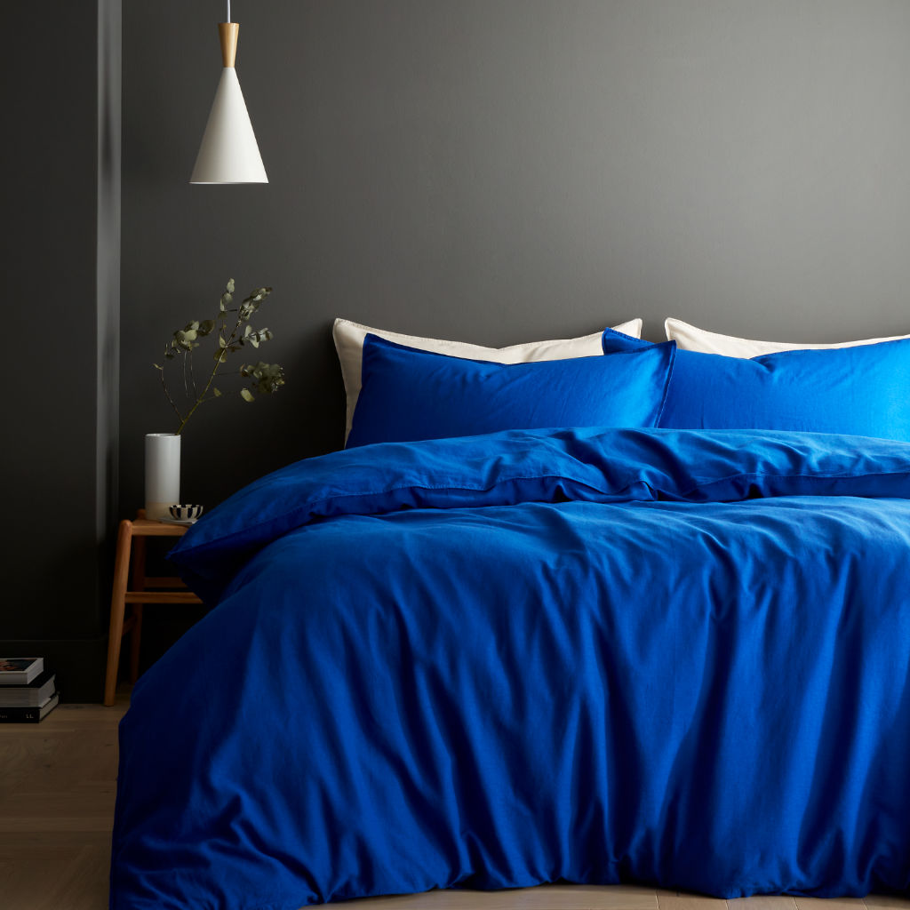 Terrence Conran Relaxed Cotton Linen Blue Bedding
