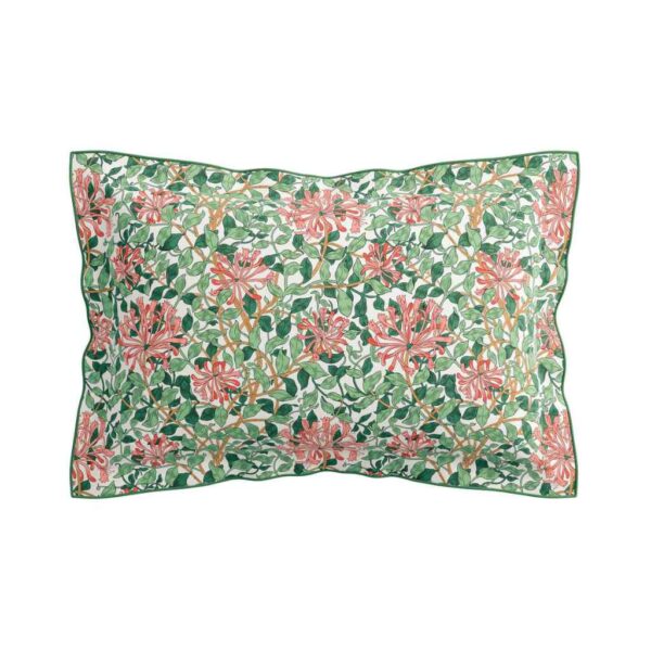 Morris & Co Honeysuckle Evergreen & Coral Oxford Pillowcase