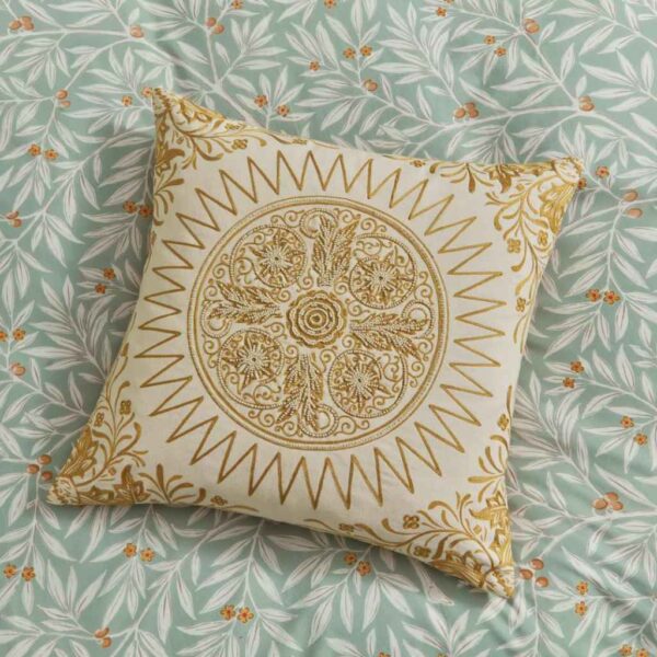 Morris & Co V & A Room Willow Sage Green and Gold Cushion Close Up Image
