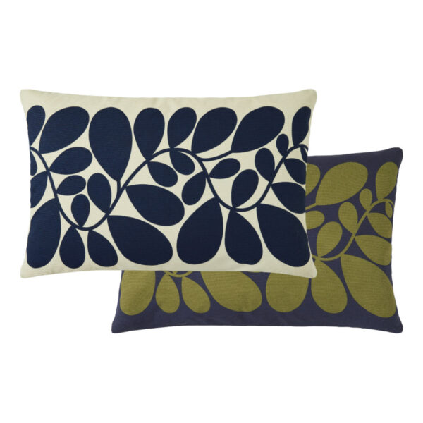 Orla Kiely Sycamore Stripe - Blue Cushion showing Front and Reverse