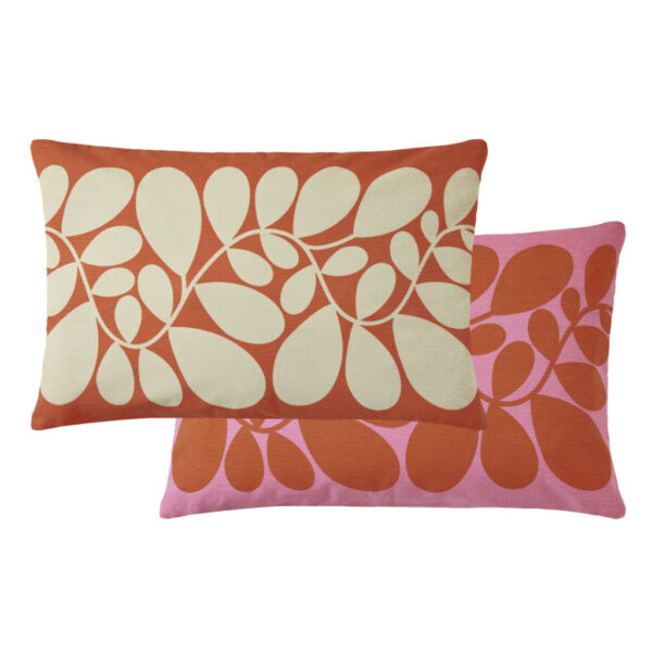 Orla Kiely Sycamore Stripe Tomato and Pink Cushion showing both sides