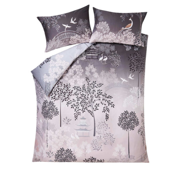 Sara Miller Pagoda Garden Blush Grey Duvet Cover Set Overhead Image