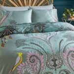 Sara Miller Peacock Filigree Dark Sage Duvet Cover Set Close Up Image