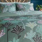 Sara Miller Peacock Filigree Dark Sage Duvet Cover Set Reverse Image Close up