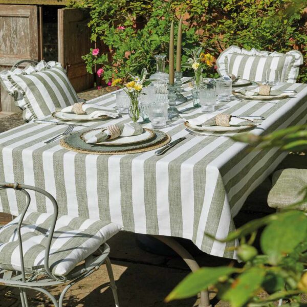 Wide Stripe Olive Table Linen Set