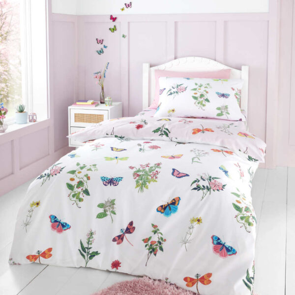 RHS Butterfly Garden Pink Duvet Cover Set Reverse Image