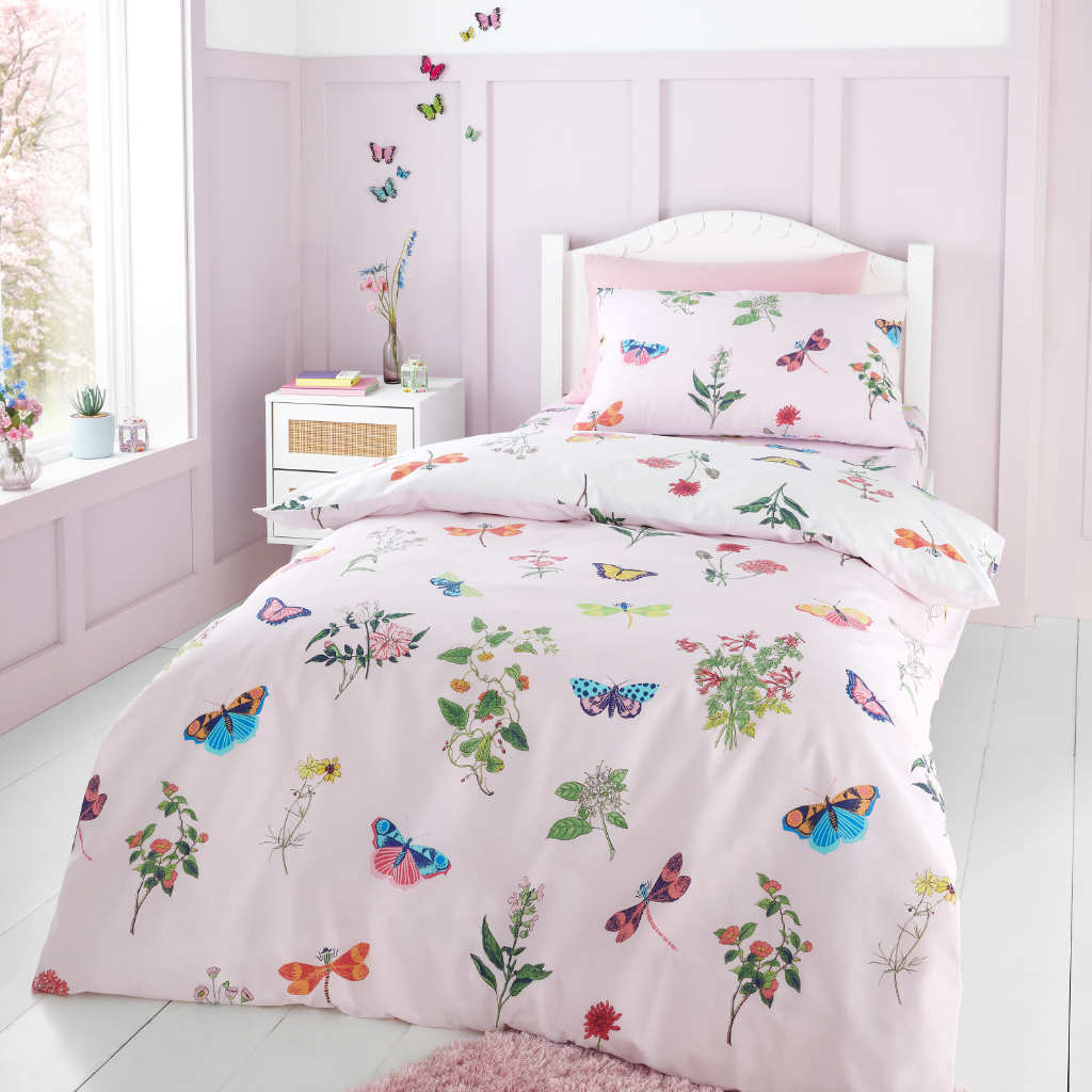 RHS Butterfly Garden Pink Duvet Cover Set