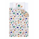 RHS Woodland Alphabet Natural Duvet Cover Set Overhead Image