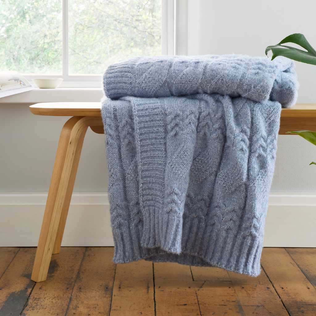 Cable Knit Blue Throw 150cm x 200cm by Bianca